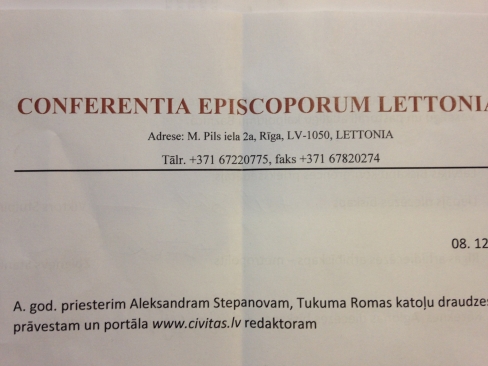 Pr. Aleksandra Stepanova atbilde uz Latvijas katoļu bīskapu vēstuli